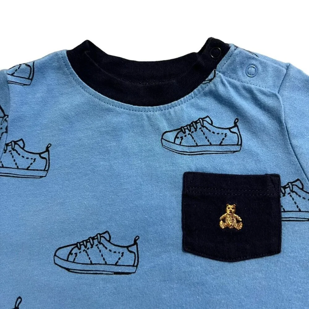 Baby Gap 3-6m Blue & Navy Sneaker Print Shirt